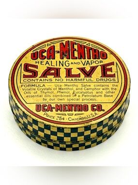 Antique 1920s UCA Mentho Salve Tin Chicago Checkerboard Vintage Advertising